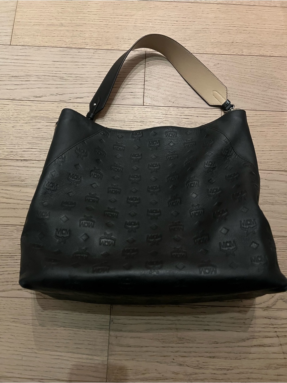 MCM Aren Large Black Hobo Bag Monogram Leather Excellent Condition